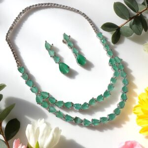 Elegant Double-Layer Mint Green AD Necklace Set