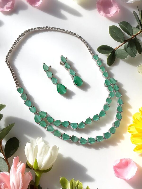 Elegant Double-Layer Mint Green AD Necklace Set