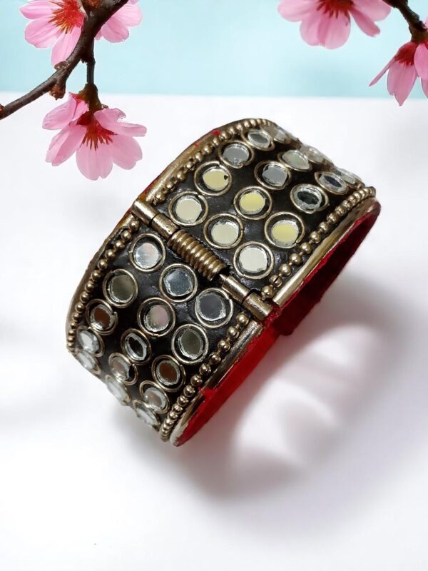 Handcrafted Mirror Work Statement Bangle - Image 3