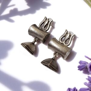Oxidised Trishul Damaru Statement Earrings