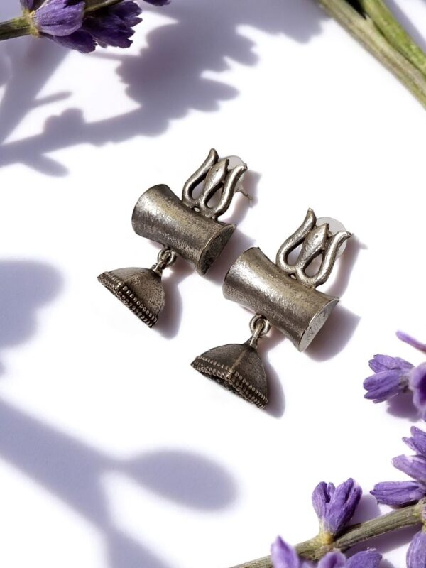 Oxidised Trishul Damaru Statement Earrings