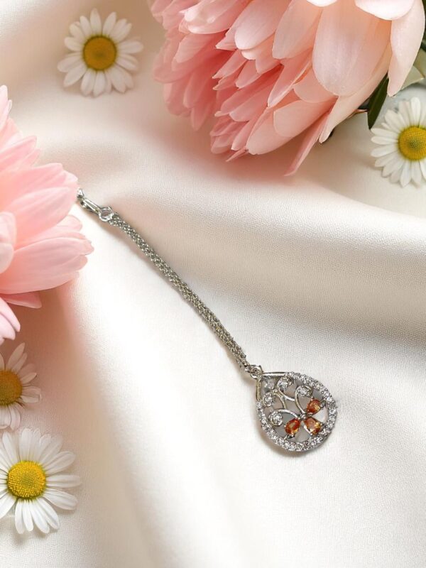 Elegant Orange Colored Ad Maang Tikka with Stone Detailing - Image 3