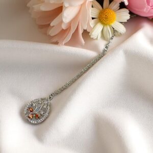 Elegant Orange Colored Ad Maang Tikka with Stone Detailing