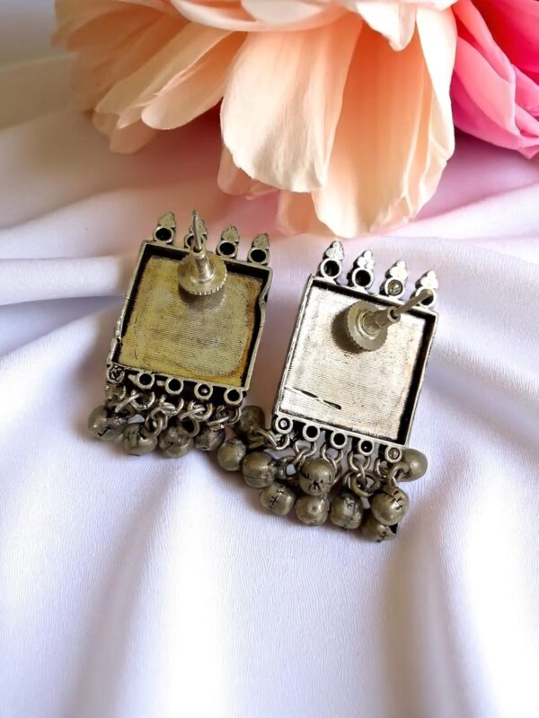 Red Stone Oxidised Earrings with Ghungroo - Image 3
