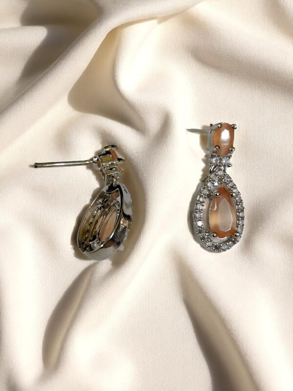 Peach Ad Stone Premium Quality Earring Pair - Image 3