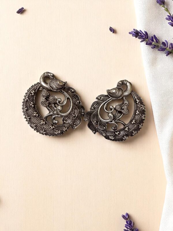 Oxidised Peacock Motive Earring - Image 2