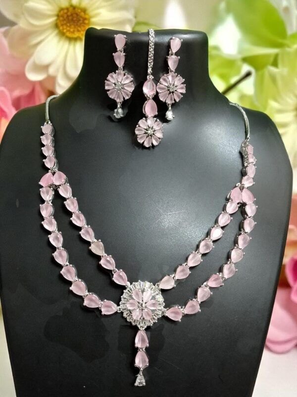 American Diamond Jewelry Set – Necklace, Earrings, Finger Ring & Maang Tikka - Image 6