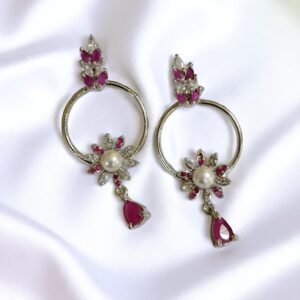 Gold Plated Pink Ad Stone Earrings with Pearl