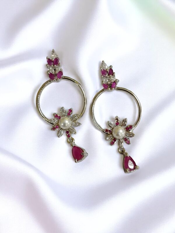 Gold Plated Pink Ad Stone Earrings with Pearl