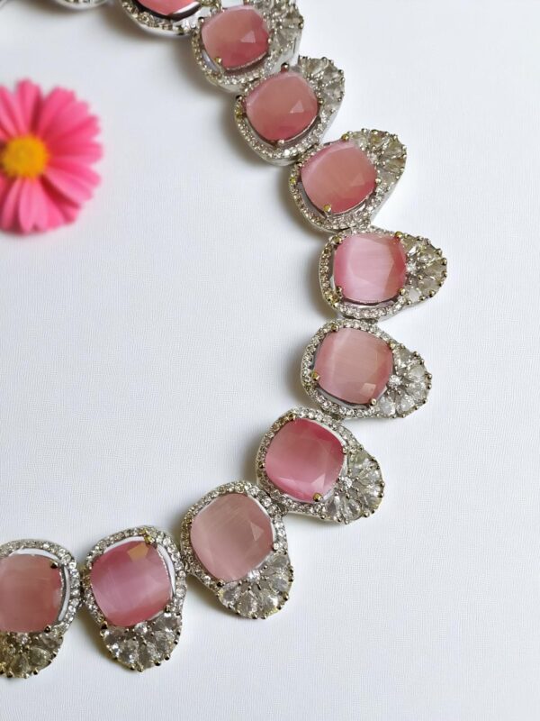 Pink Ad Stone Necklace With Earring Pair - Image 3