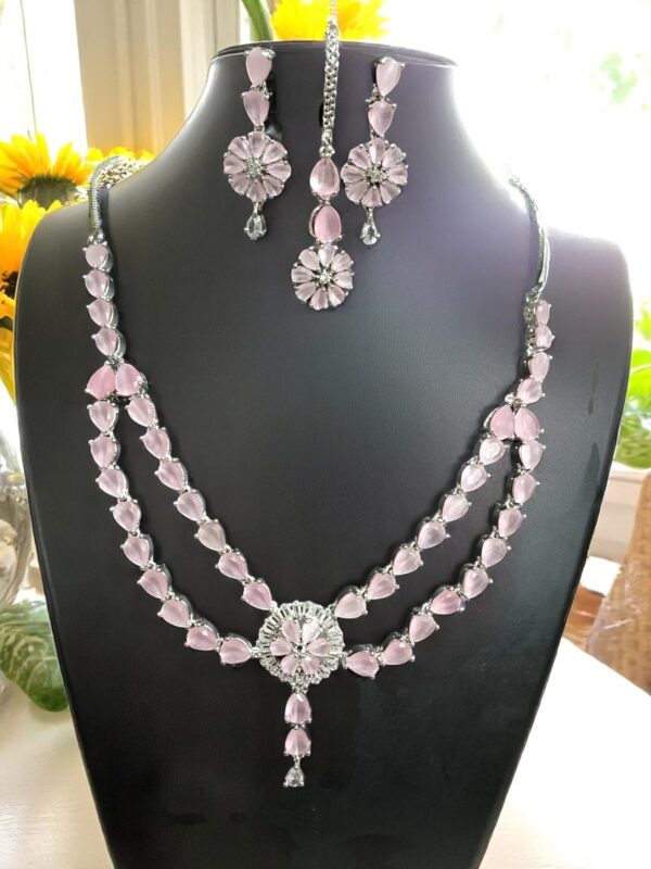 American Diamond Jewelry Set – Necklace, Earrings, Finger Ring & Maang Tikka