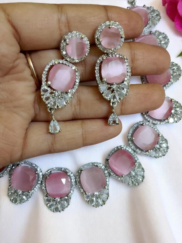 Pink Ad Stone Necklace With Earring Pair - Image 2