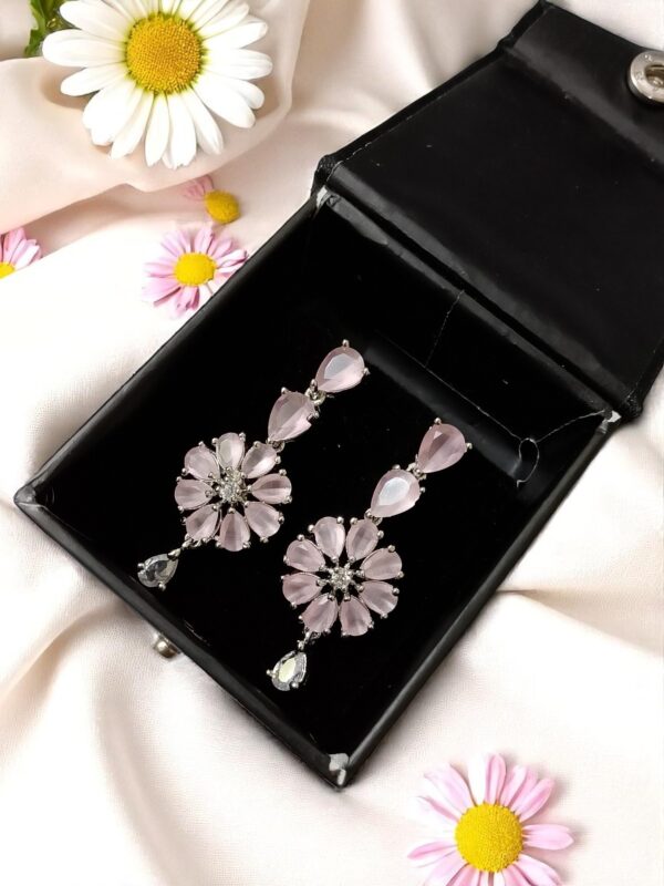 Pink Flower Stone Earring Pair - Image 4