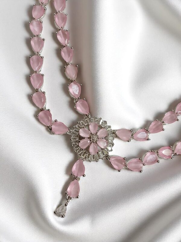 American Diamond Jewelry Set – Necklace, Earrings, Finger Ring & Maang Tikka - Image 3