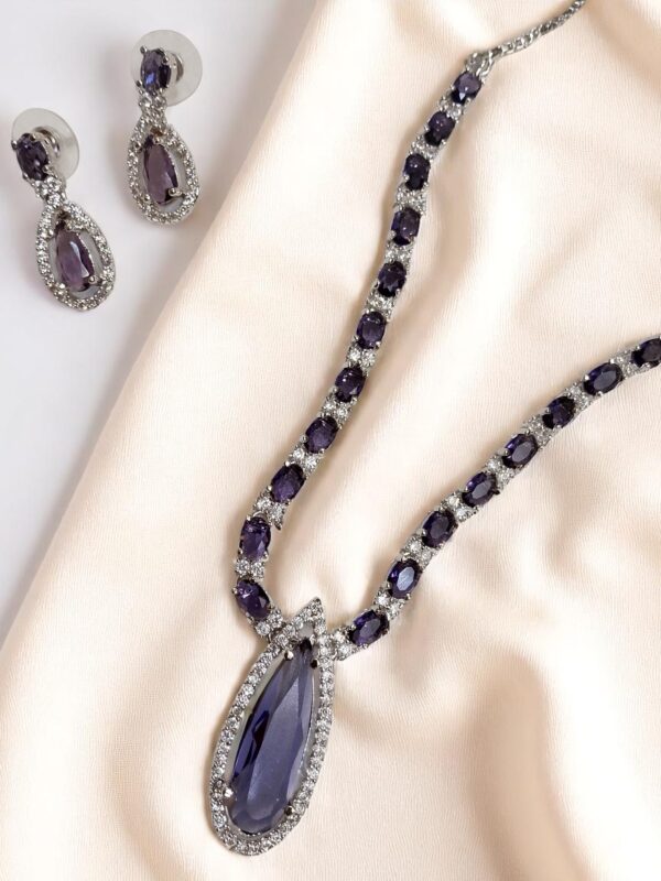 Elegant Purple AD Necklace & Earring Set – Timeless Design - Image 4