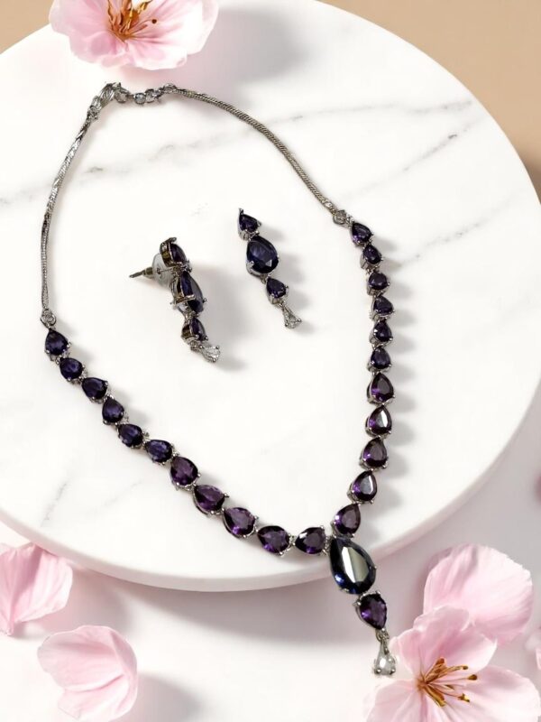 Elegant Purple Stone Necklace Set - Image 2