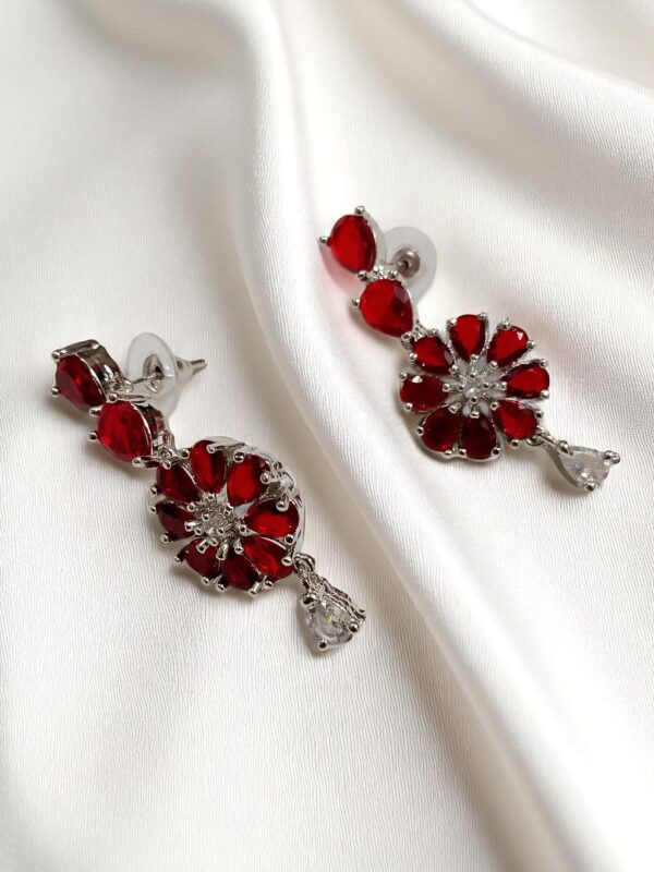 Red American Diamond Jewelry Set – Necklace, Earrings, Finger Ring & Maang Tikka - Image 5