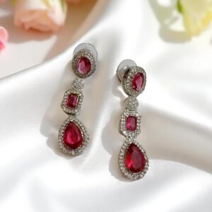 Red Ad Stone Earring Pair