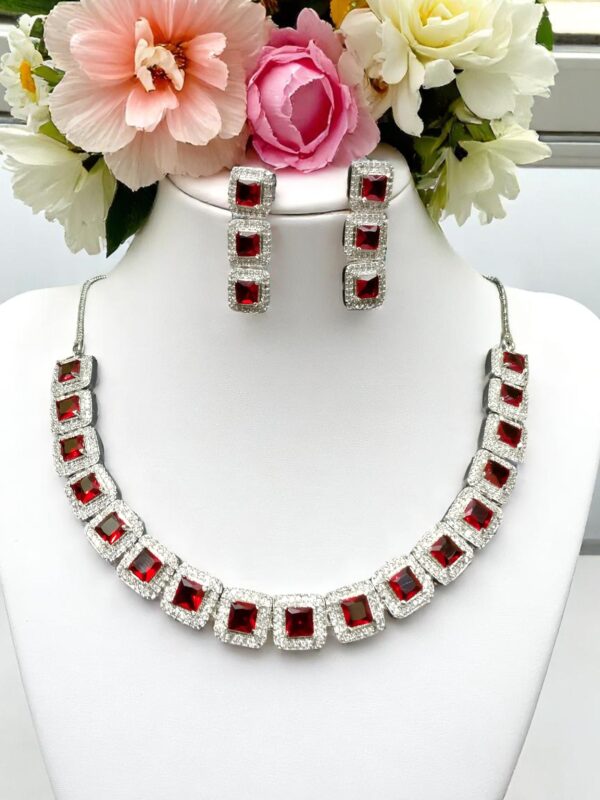 Elegant Red AD Stone Necklace & Earring Set