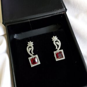 Red Ad Stone Small Earring Pair