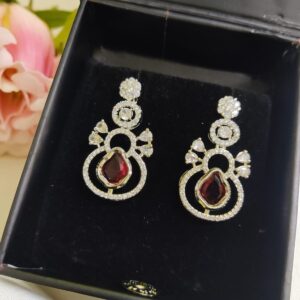 Red Ad Stone Elegant Earring Pair