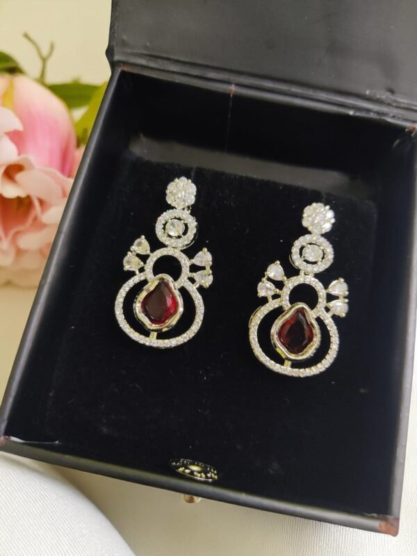Red Ad Stone Elegant Earring Pair