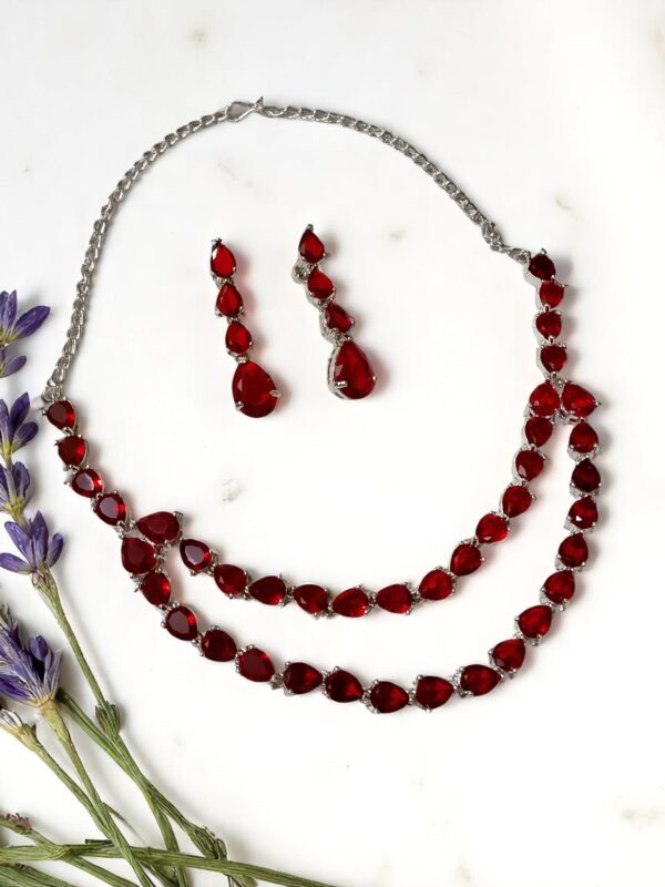 Elegant Double-Layer Red AD Necklace Set - Image 3