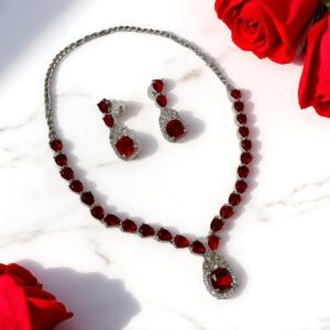Radiant Ruby-Red American Diamond Necklace Set