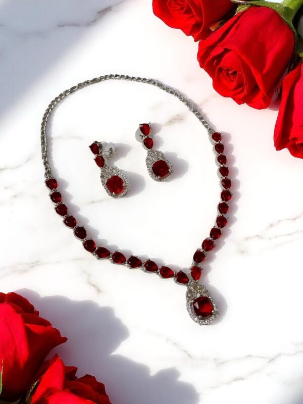 Radiant Ruby-Red American Diamond Necklace Set