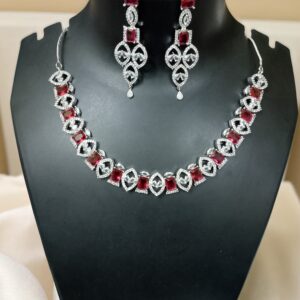 Red AD Stone Necklace With Earring Set