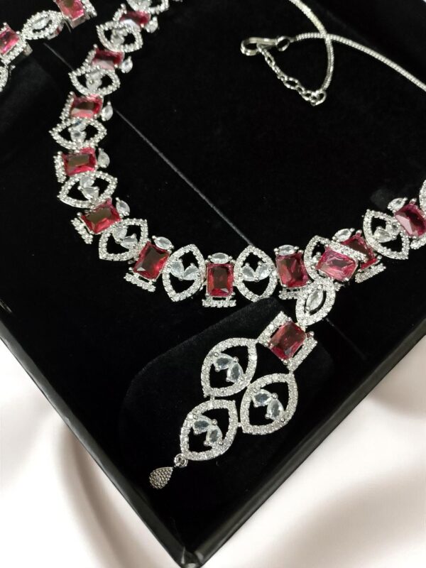 Red AD Stone Necklace With Earring Set - Image 3