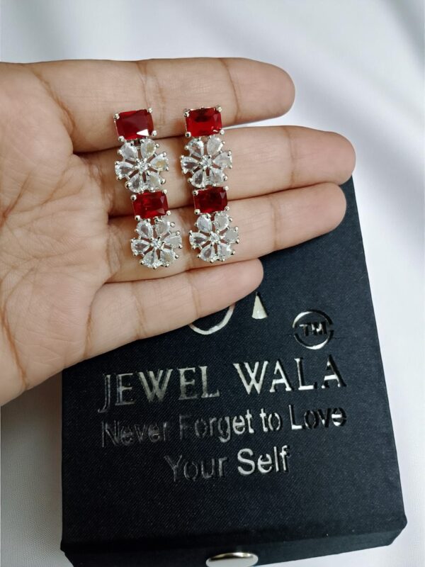 Red & White Ad Stone Necklace with Earring Set - Image 4