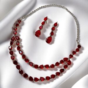 Elegant Double-Layer Red AD Necklace Set