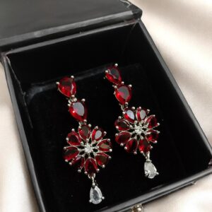 Red Flower Stone Earring Pair