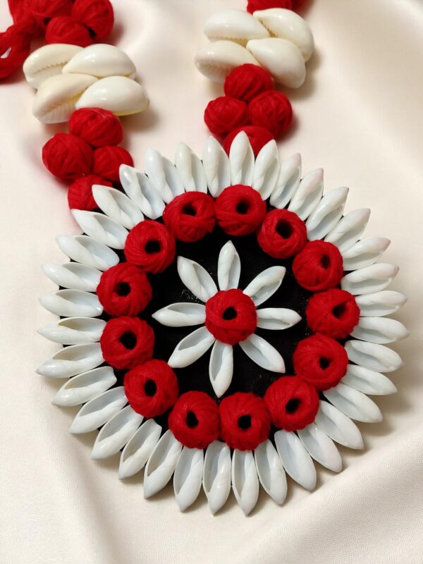 Red & White Handmade Kori Necklace With Earring - Image 2