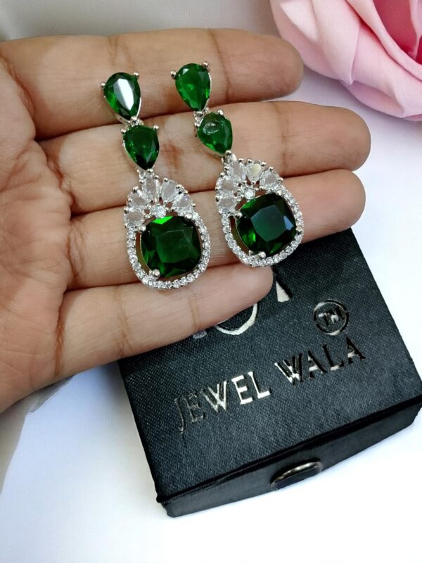 Green Classic Teardrop American Diamond Earrings - Image 3