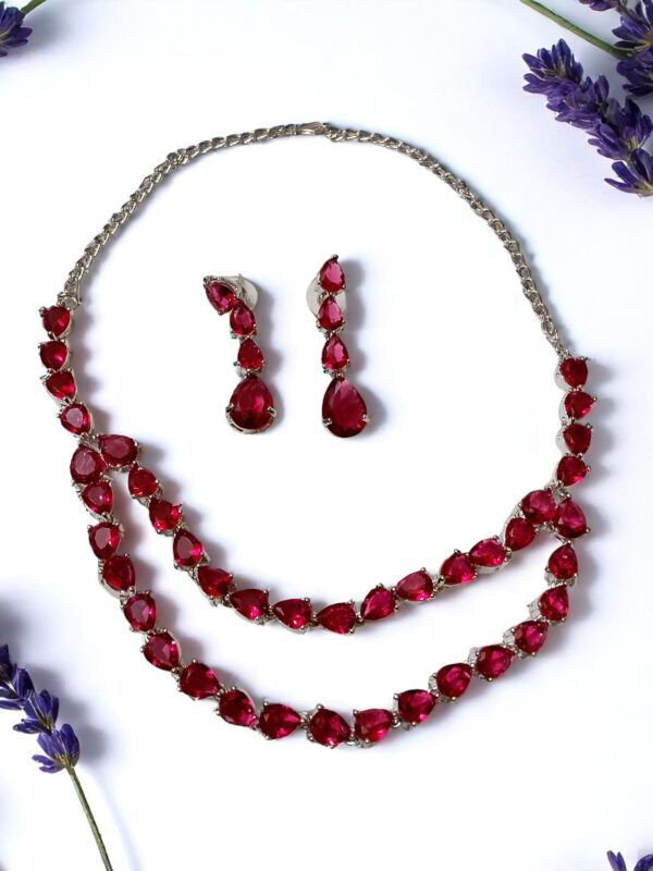 Elegant Double-Layer Rose Pink AD Necklace Set - Image 3