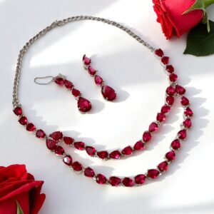 Elegant Double-Layer Rose Pink AD Necklace Set