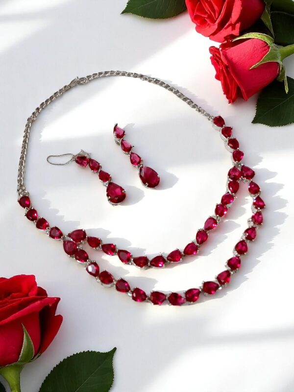 Elegant Double-Layer Rose Pink AD Necklace Set