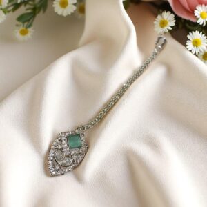 Elegant Sea Green Ad Maang Tikka with Stone Detailing