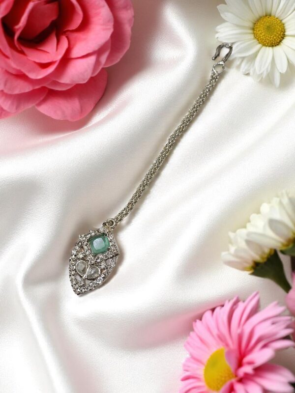 Elegant Sea Green Ad Maang Tikka with Stone Detailing - Image 3