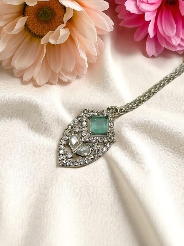 Elegant Sea Green Ad Maang Tikka with Stone Detailing - Image 2