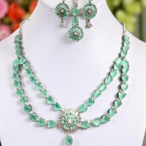 Sky American Diamond Jewelry Set – Necklace, Earrings, Finger Ring & Maang Tikka