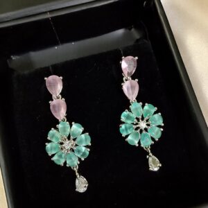 Sky & Pink Dual Color Flower Stone Earring Pair