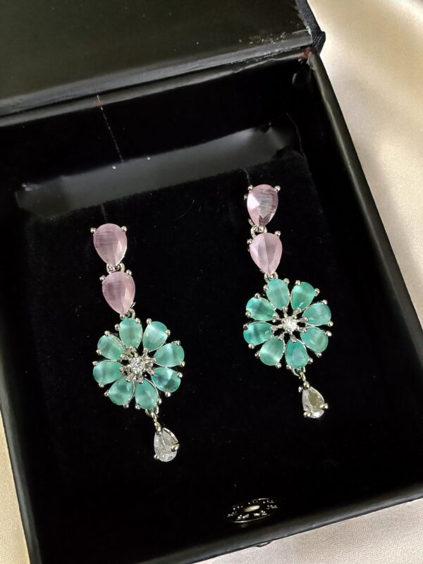 Sky & Pink Dual Color Flower Stone Earring Pair