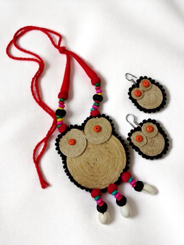 Multicolor Handmade Jute Necklace With Earring