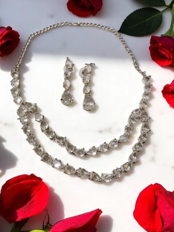 Elegant Double-Layer White AD Necklace Set - Image 2