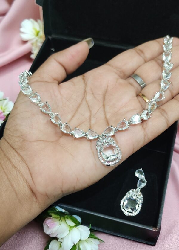 Radiant White American Diamond Necklace Set - Image 2