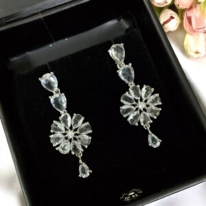 White Color Flower Stone Earring Pair