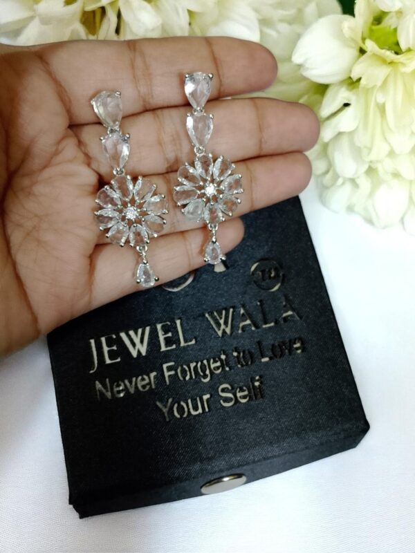 White Color Flower Stone Earring Pair - Image 3